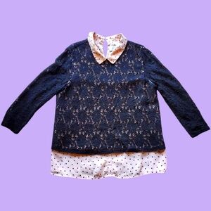 Elle Collared Lace & Polka Dot Top